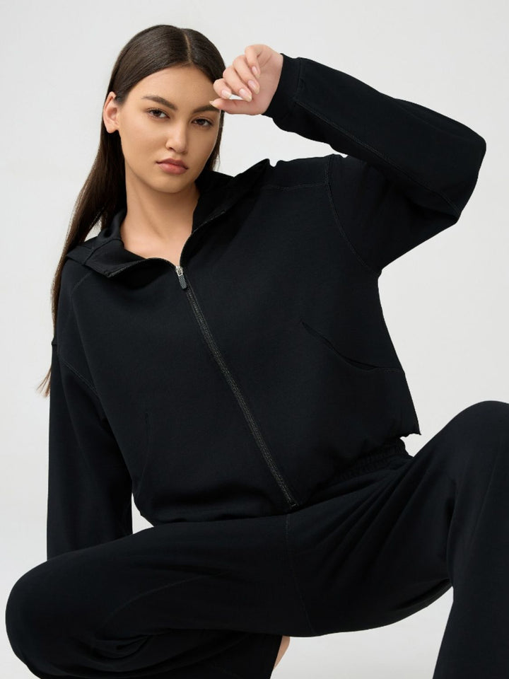 Millennia Zip-Up Hooded Sweatshirt with Dropped Shoulders