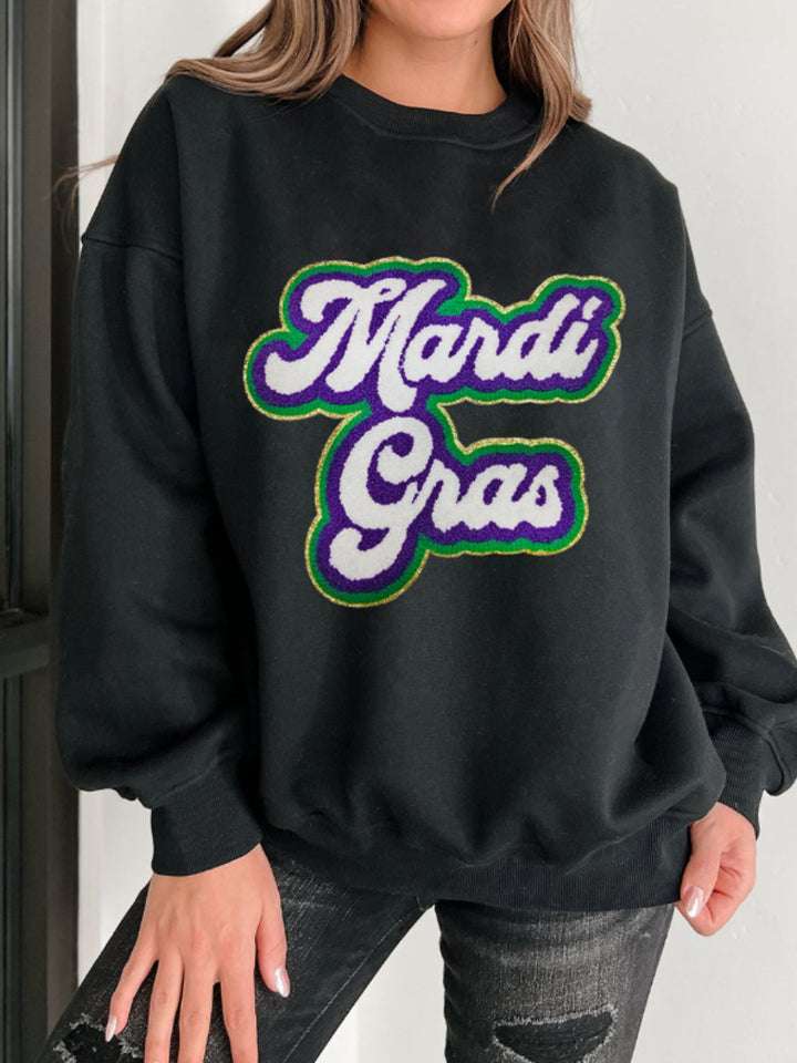 MARDI GRAS Round Neck Drop Shoulder Sweatshirt