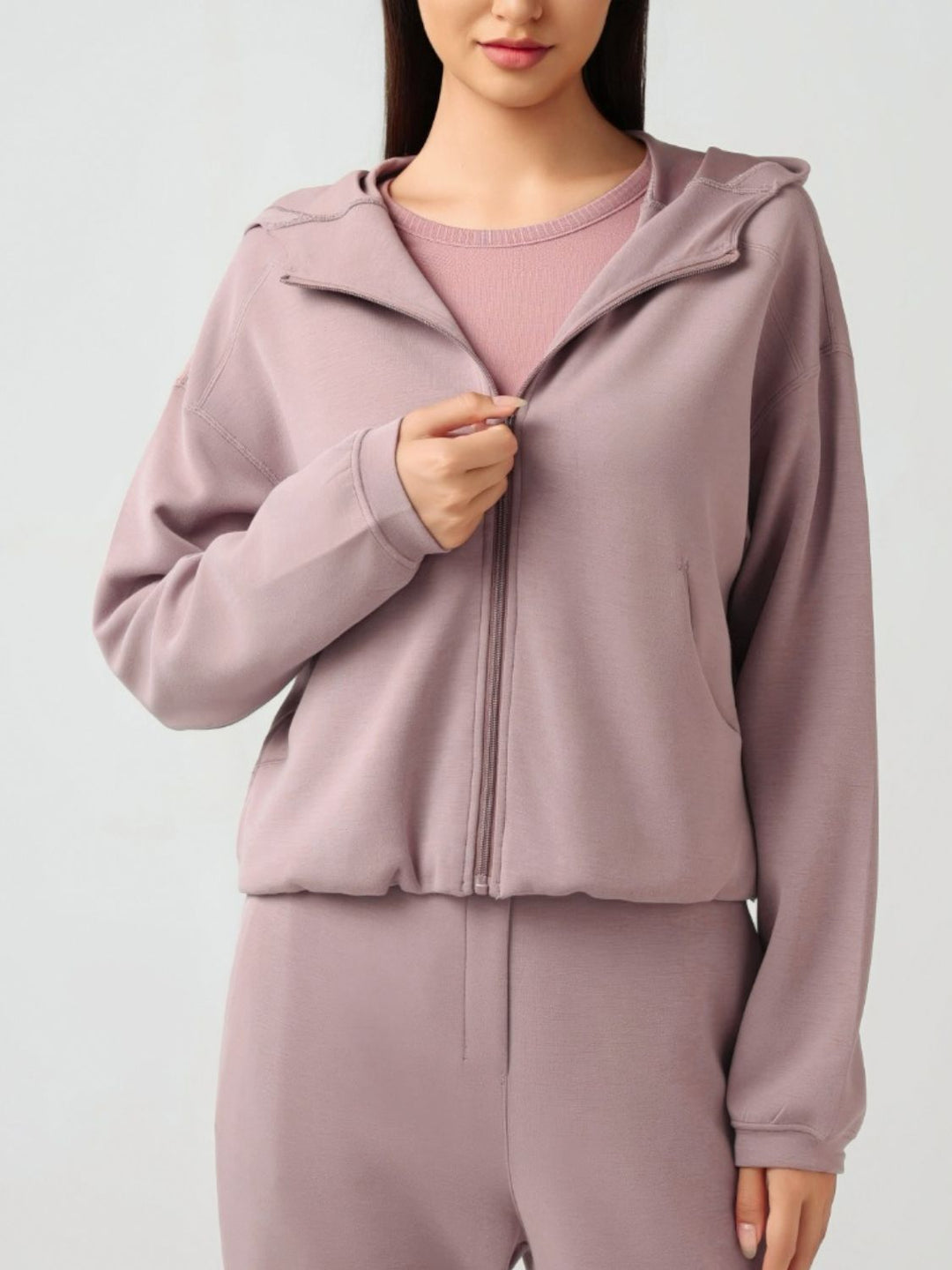 Millennia Zip-Up Hooded Sweatshirt with Dropped Shoulders