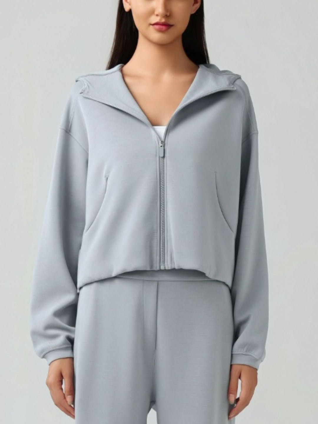 Millennia Zip-Up Hooded Sweatshirt with Dropped Shoulders