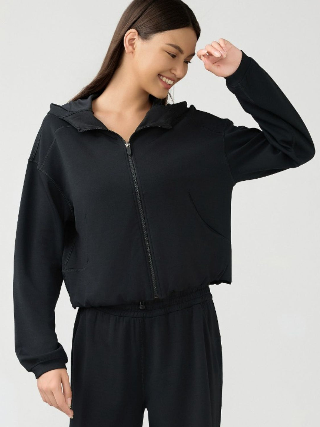 Millennia Zip-Up Hooded Sweatshirt with Dropped Shoulders