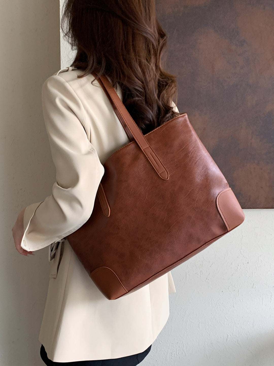 PU Leather Medium Tote Bag for Everyday Use