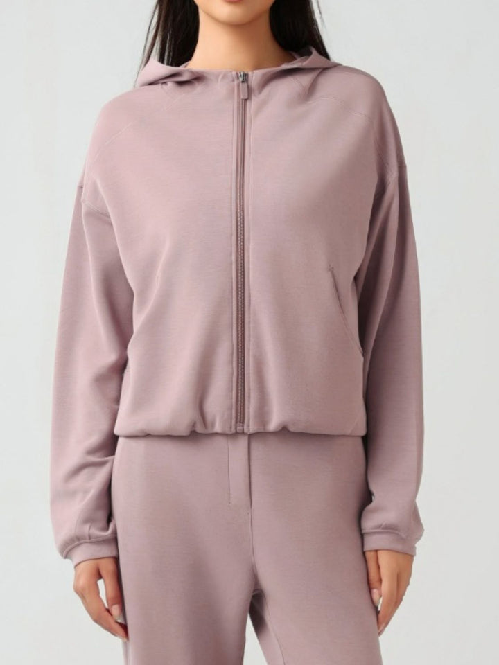 Millennia Zip-Up Hooded Sweatshirt with Dropped Shoulders