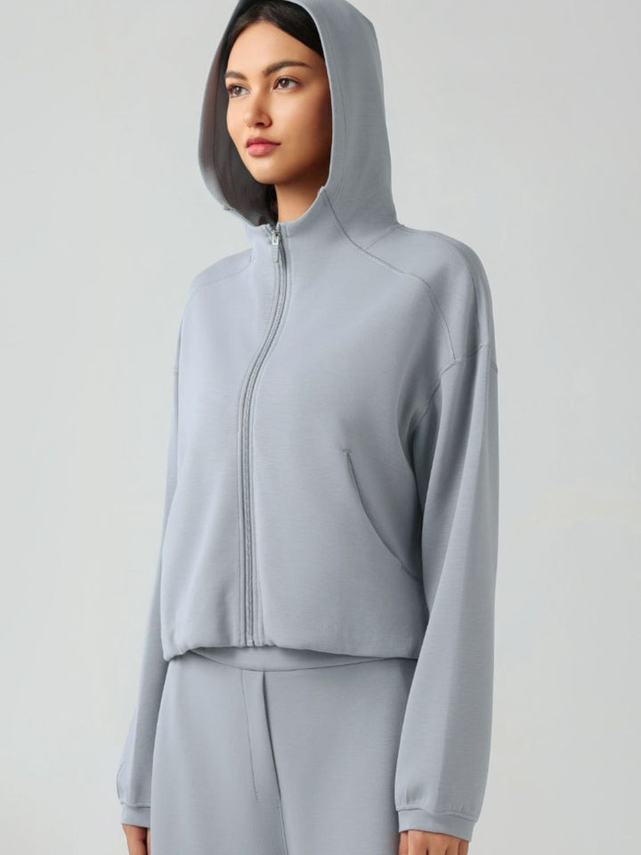 Millennia Zip-Up Hooded Sweatshirt with Dropped Shoulders