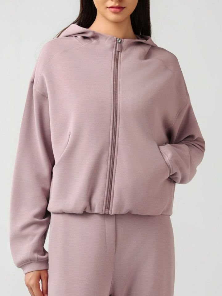 Millennia Zip-Up Hooded Sweatshirt with Dropped Shoulders