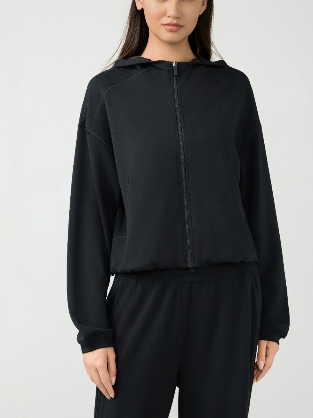 Millennia Zip-Up Hooded Sweatshirt with Dropped Shoulders