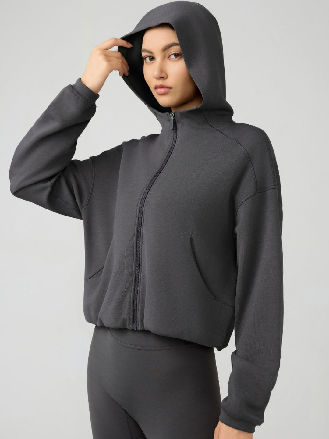 Millennia Zip-Up Hooded Sweatshirt with Dropped Shoulders